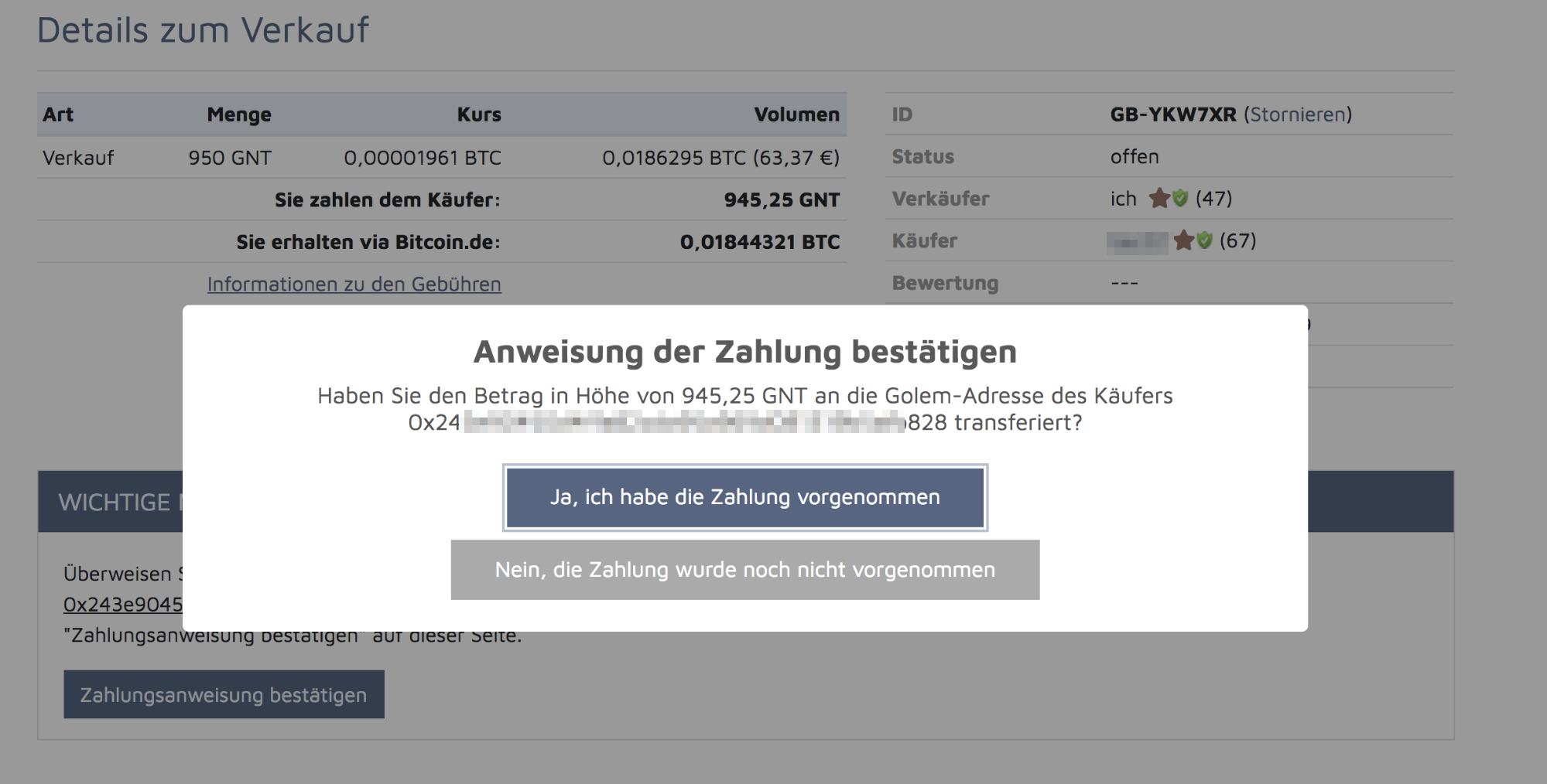 Der Verkauf von Golem über den “Krypto-zu-Krypto (externes  Kundenwallet)”-Handel mit einem Hardware-Wallet (Ledger Nano S) –  BitcoinBlog.de – das Blog für Bitcoin und andere virtuelle Währungen